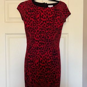 Cache red and black leopard print short sleeve dress